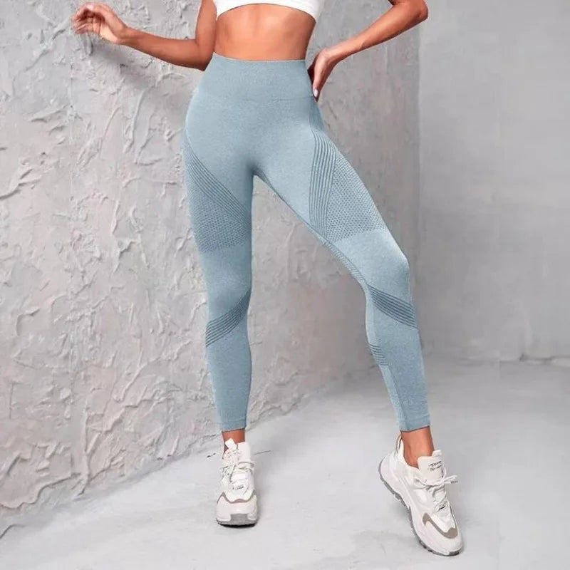 High Waist Fitness Leggings Striped Mesh Women Leggings High Waist Hip Liftting Outdoor Trainning Running Fashion Elastic Pants