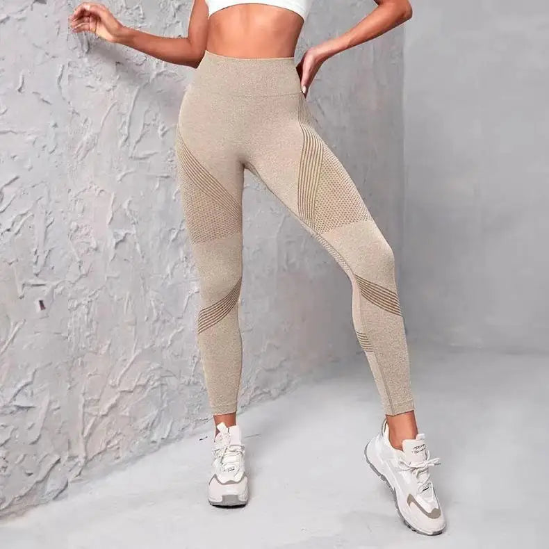 High Waist Fitness Leggings Striped Mesh Women Leggings High Waist Hip Liftting Outdoor Trainning Running Fashion Elastic Pants