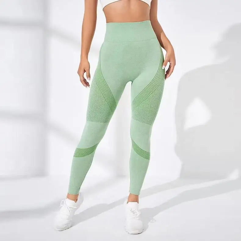 High Waist Fitness Leggings Striped Mesh Women Leggings High Waist Hip Liftting Outdoor Trainning Running Fashion Elastic Pants