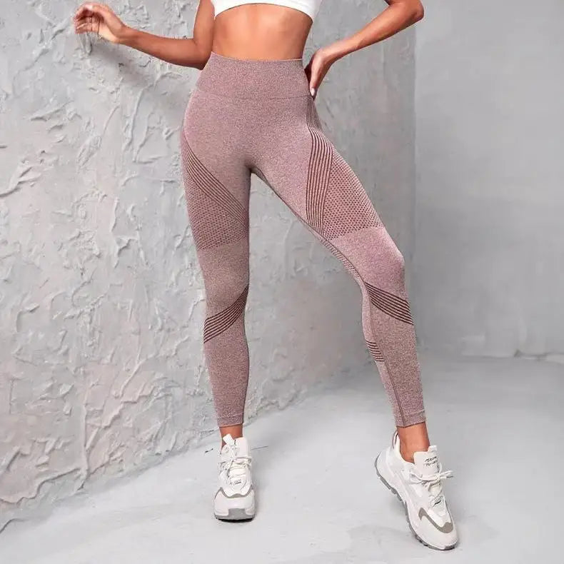 High Waist Fitness Leggings Striped Mesh Women Leggings High Waist Hip Liftting Outdoor Trainning Running Fashion Elastic Pants