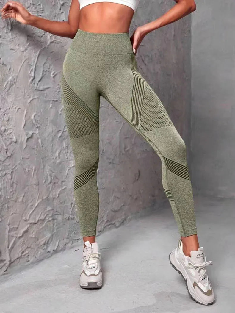 High Waist Fitness Leggings Striped Mesh Women Leggings High Waist Hip Liftting Outdoor Trainning Running Fashion Elastic Pants