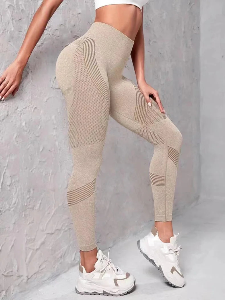 High Waist Fitness Leggings Striped Mesh Women Leggings High Waist Hip Liftting Outdoor Trainning Running Fashion Elastic Pants