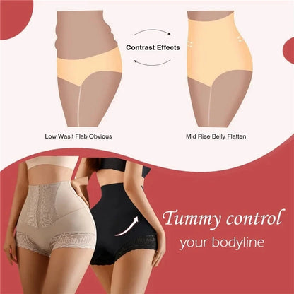 Women Seamless High Waist Tummy Control Shorts Panties with Lace Trim Flat Belly Shaping Slimming Underwear Butt Lifter Boyshort