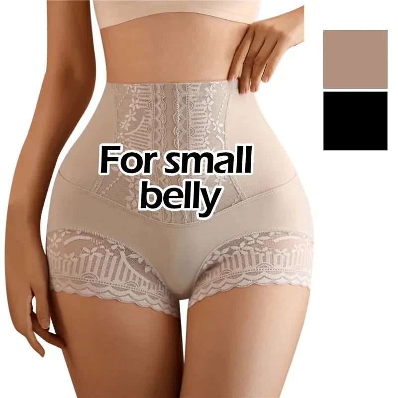 Women Seamless High Waist Tummy Control Shorts Panties with Lace Trim Flat Belly Shaping Slimming Underwear Butt Lifter Boyshort