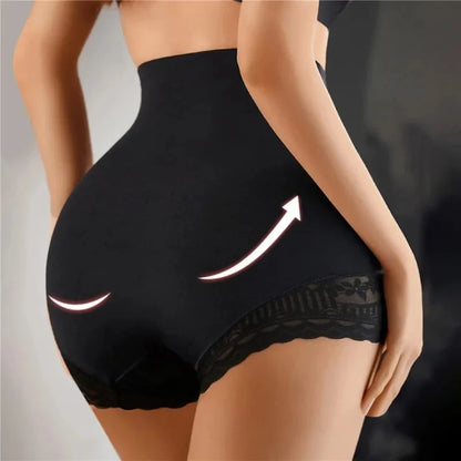 Women Seamless High Waist Tummy Control Shorts Panties with Lace Trim Flat Belly Shaping Slimming Underwear Butt Lifter Boyshort