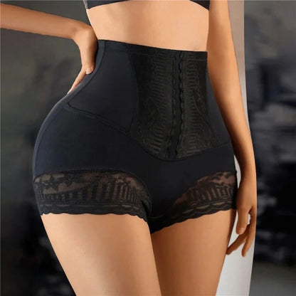 Women Seamless High Waist Tummy Control Shorts Panties with Lace Trim Flat Belly Shaping Slimming Underwear Butt Lifter Boyshort