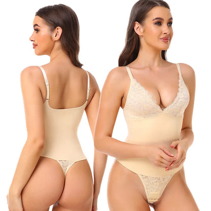 2023 Summer V-neck Camisole Lace Bodysuit Shapewear Women Backless Lingerie Sexy Thong Underwear Sculpting Body Shaper Fajas