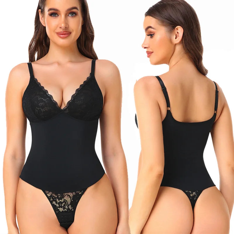 2023 Summer V-neck Camisole Lace Bodysuit Shapewear Women Backless Lingerie Sexy Thong Underwear Sculpting Body Shaper Fajas