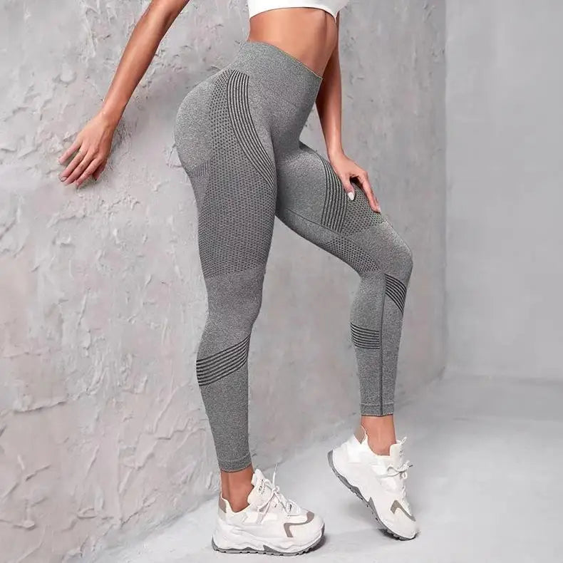 High Waist Fitness Leggings Striped Mesh Women Leggings High Waist Hip Liftting Outdoor Trainning Running Fashion Elastic Pants